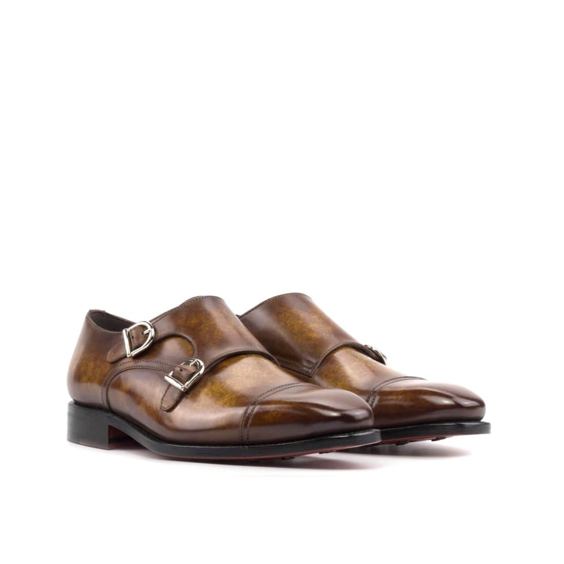 Chaussure double boucle en cuir patiné cognac