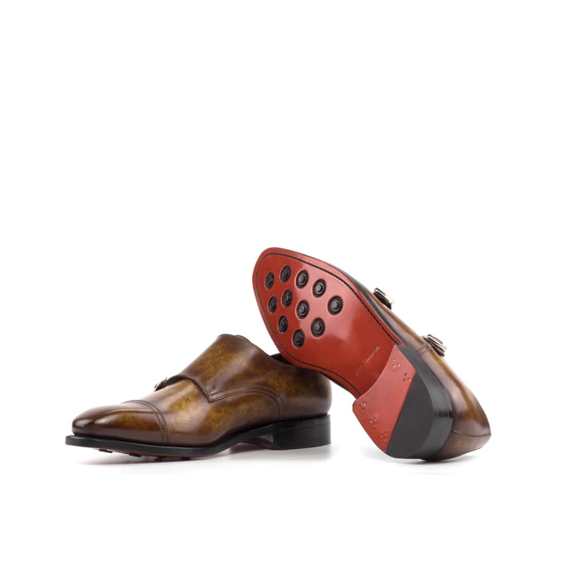 Chaussure double boucle en cuir patiné cognac - Chaussures