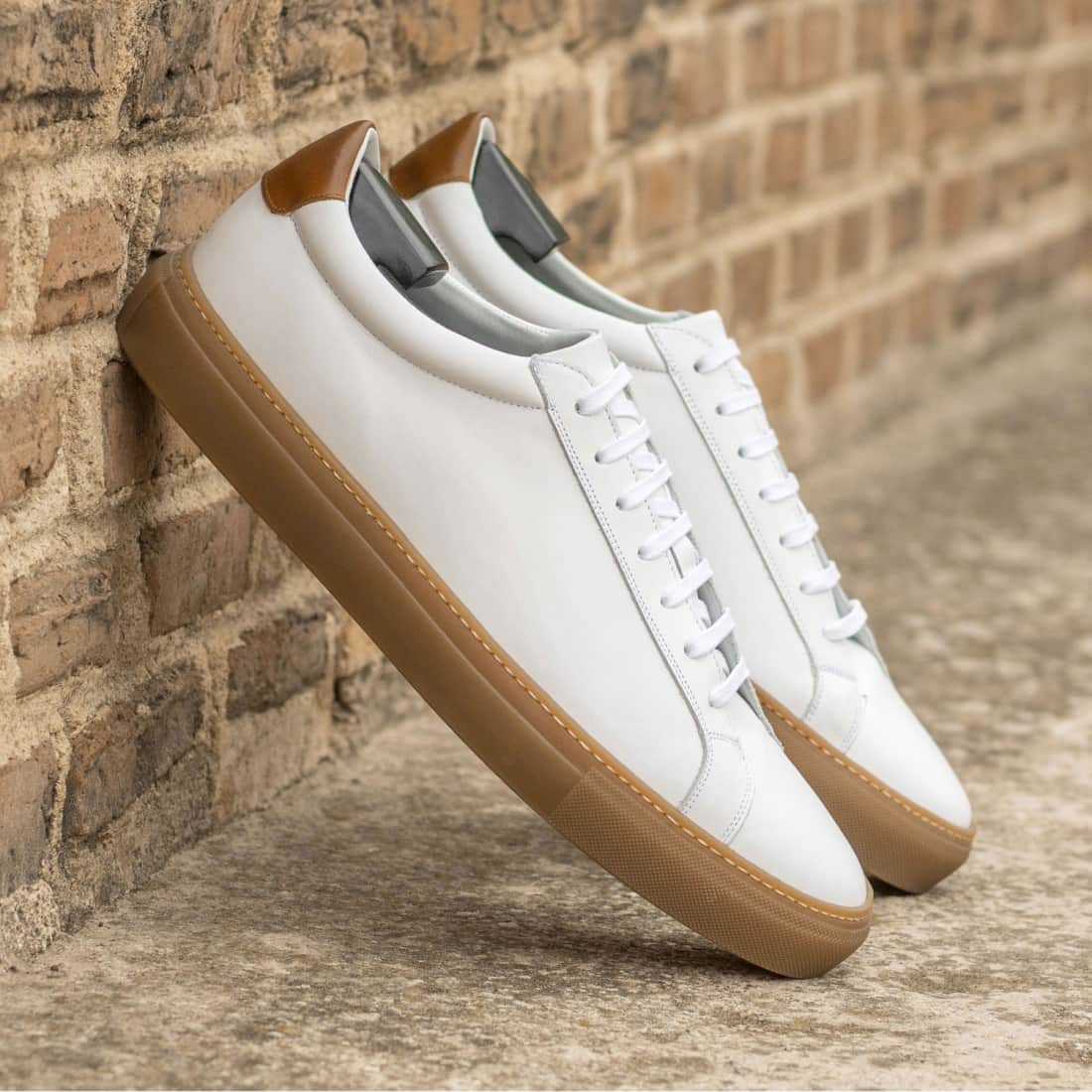 Sneakers Jersey en cuir blanc - Semelles Caramel – vue 4