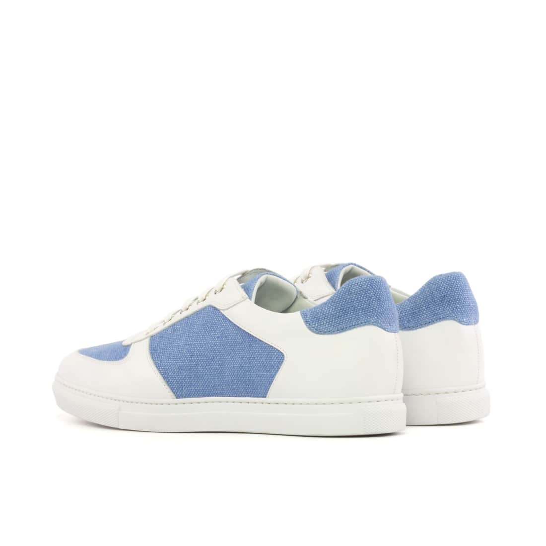 Sneakers Bumper en cuir blanc et lin bleu ciel - Semelles Blanches – vue 3
