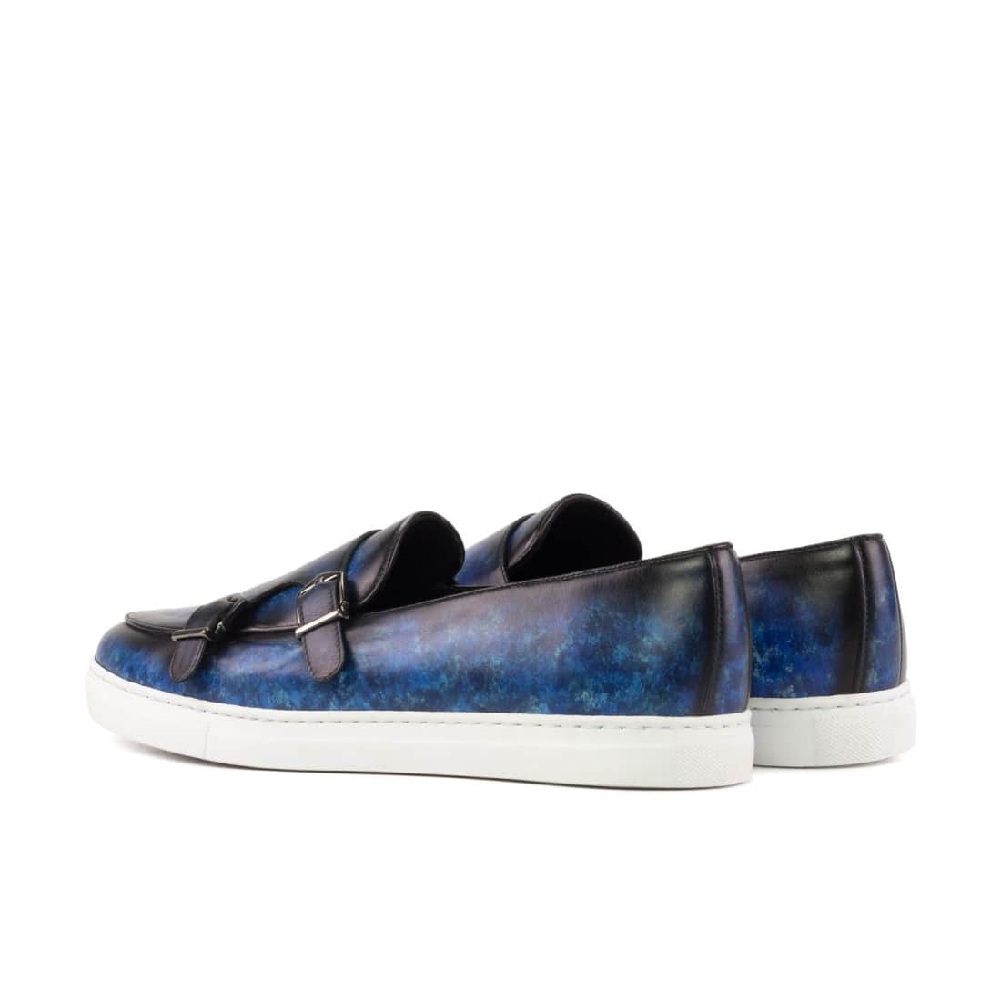 Sneaker Mocassin Double Boucle en cuir patiné bleu marine – vue 3