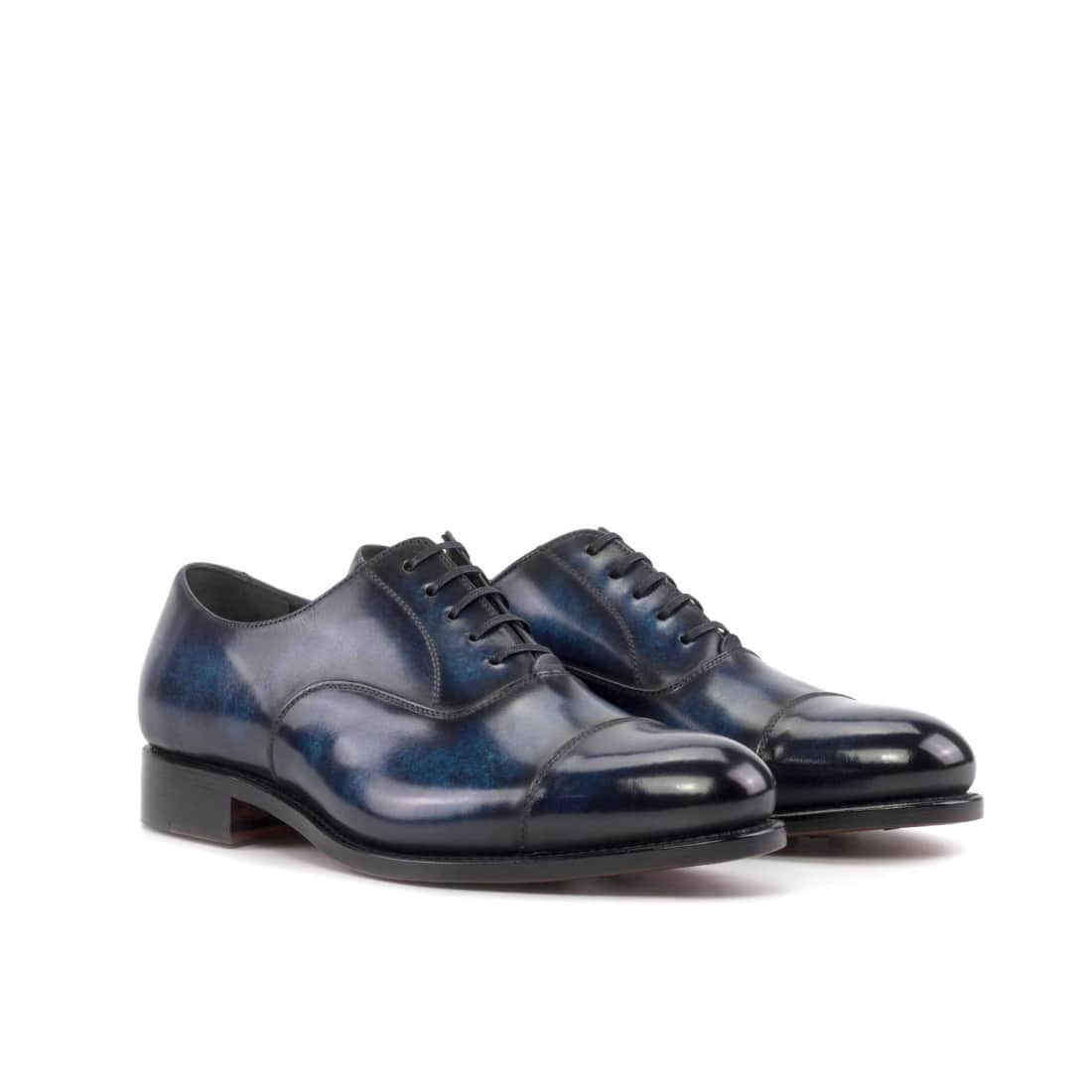 Richelieu bout droit en cuir patiné bleu - Chaussures