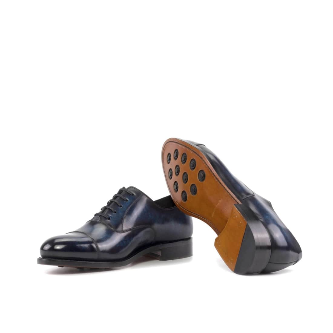 Richelieu bout droit en cuir patiné bleu - Chaussures