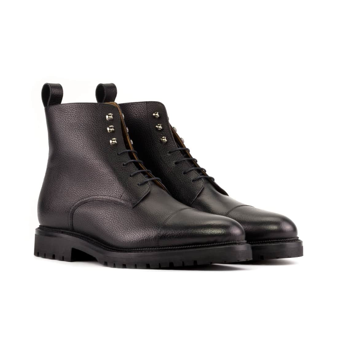 Bottines Bout Droit en cuir grainé noir - Semelles