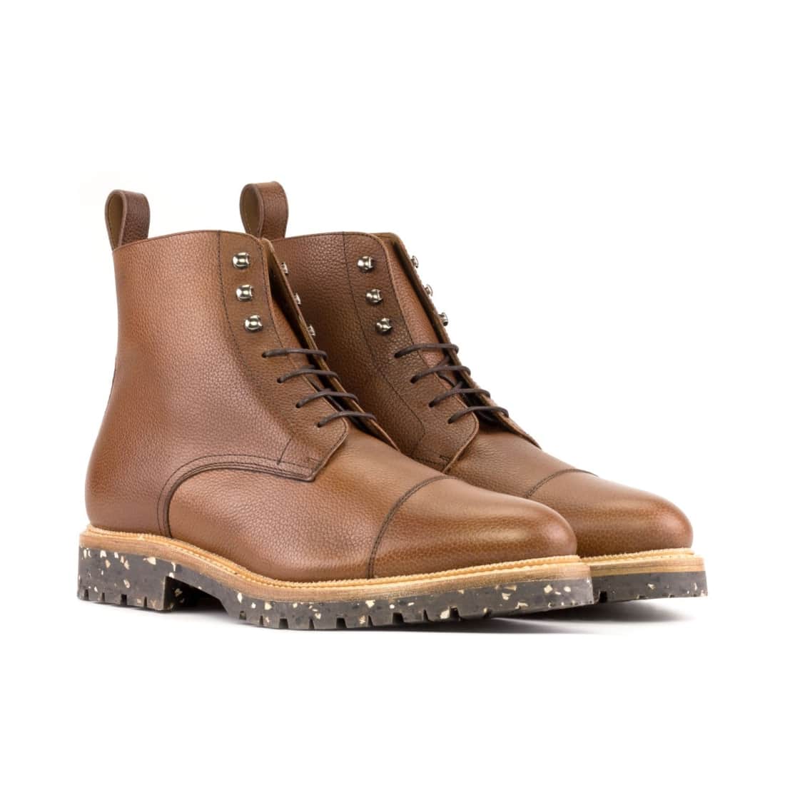 Bottines Bout Droit en cuir marron clair - Semelles Commando Recyclées Vibram®
