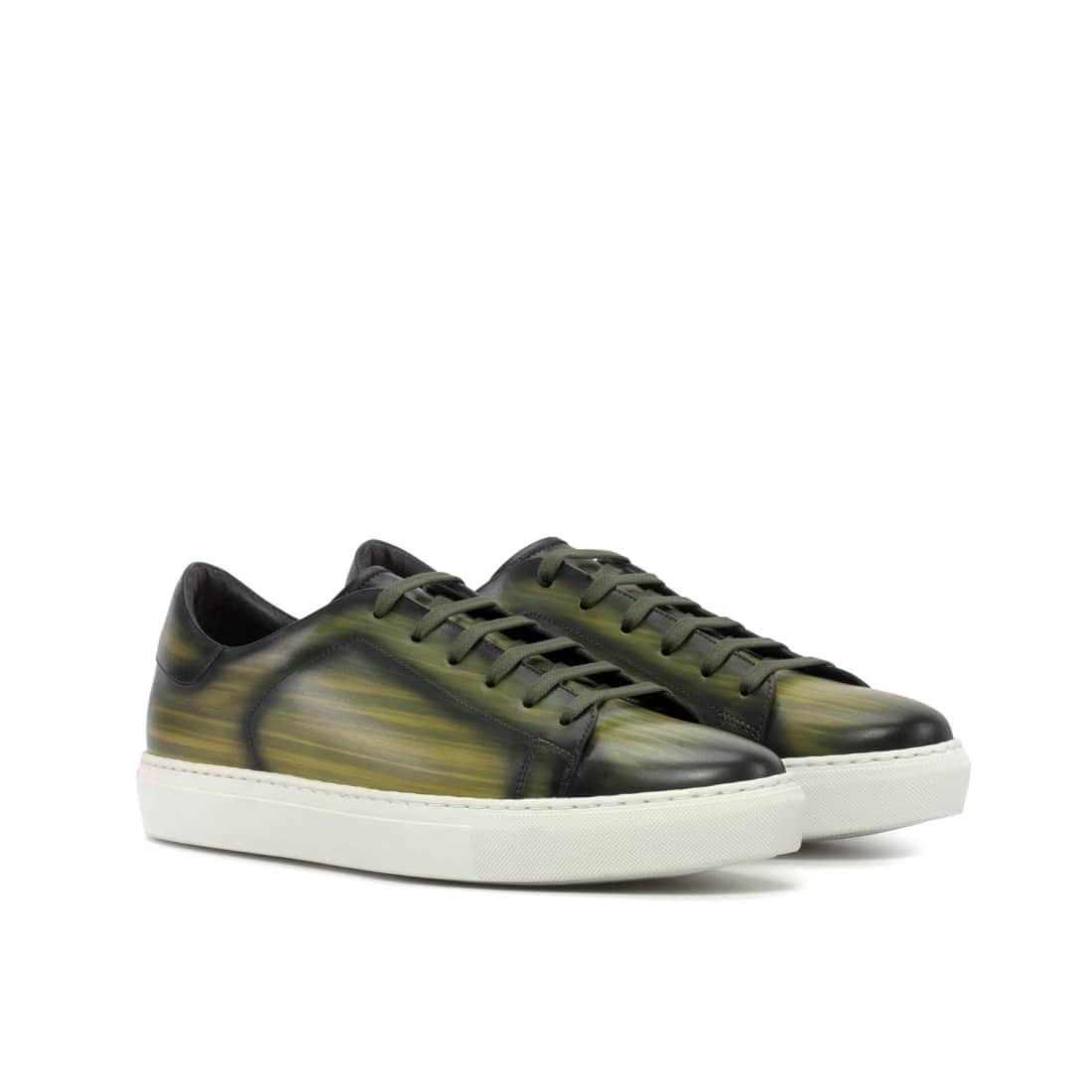 Sneakers Jersey en cuir patiné vert - Semelles Blanches