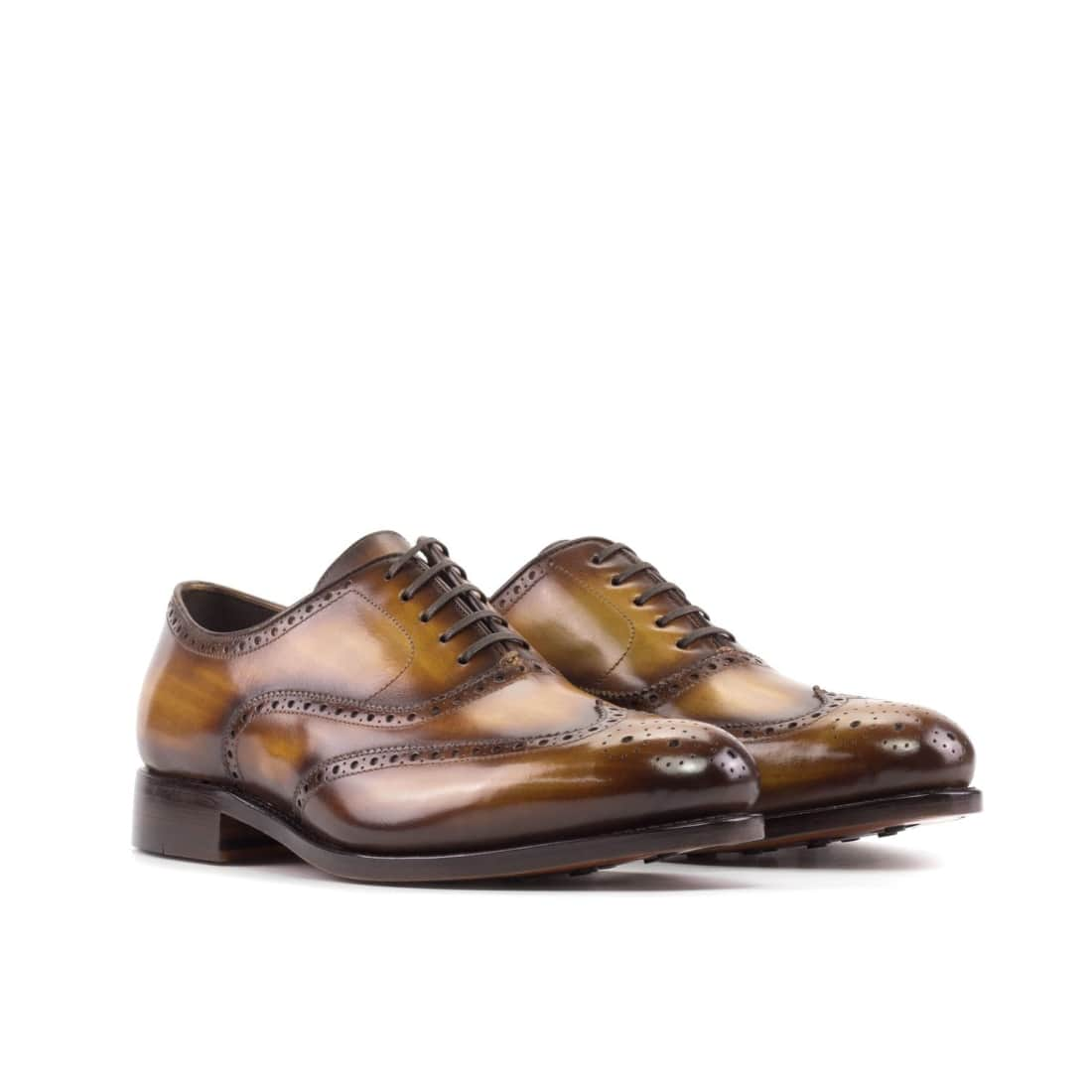 Richelieu fleuri en cuir cognac patiné - Chaussures