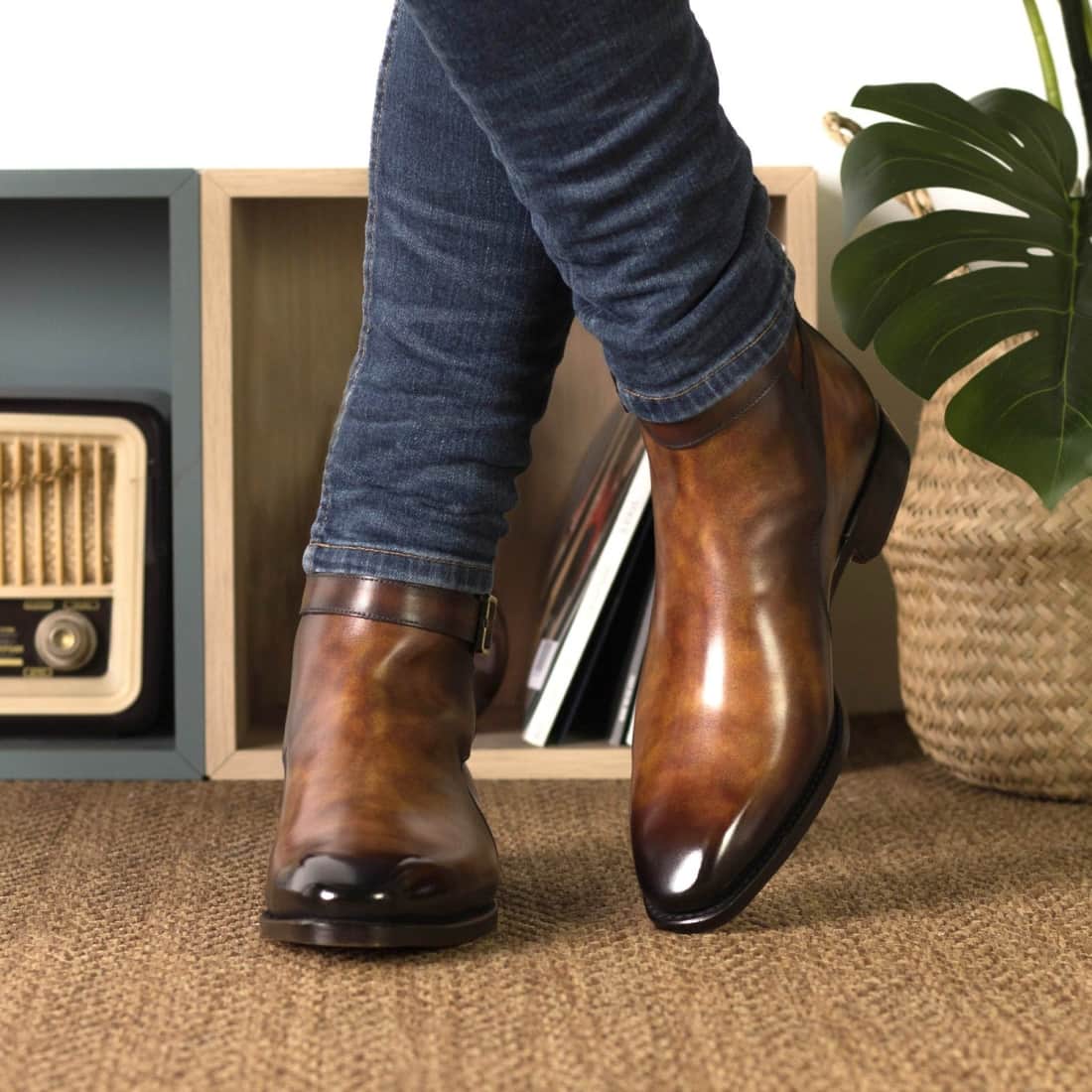 Bottines Jodhpur en cuir patiné marron – vue 4