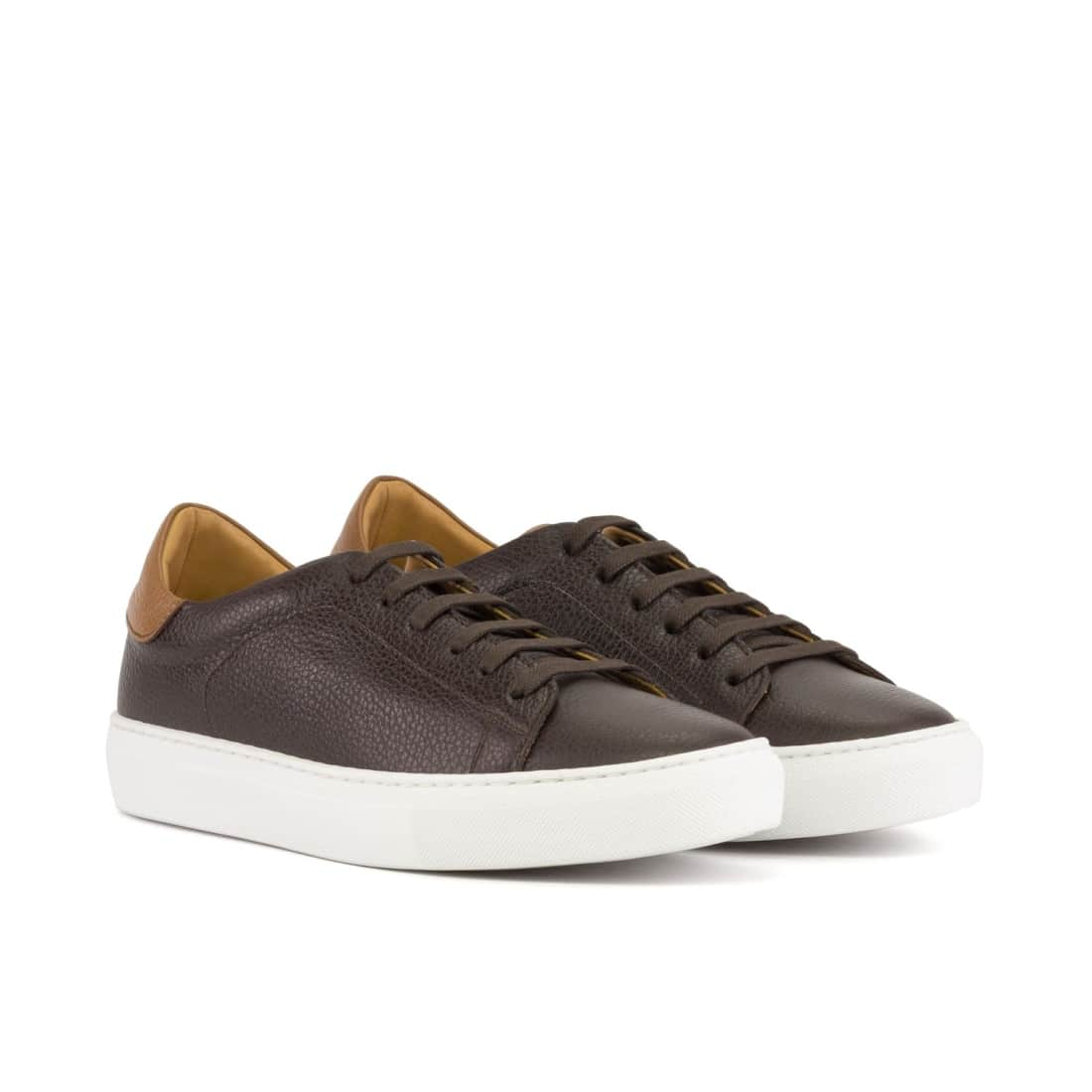 Sneakers Jersey en cuir grainé marron foncé - Semelles