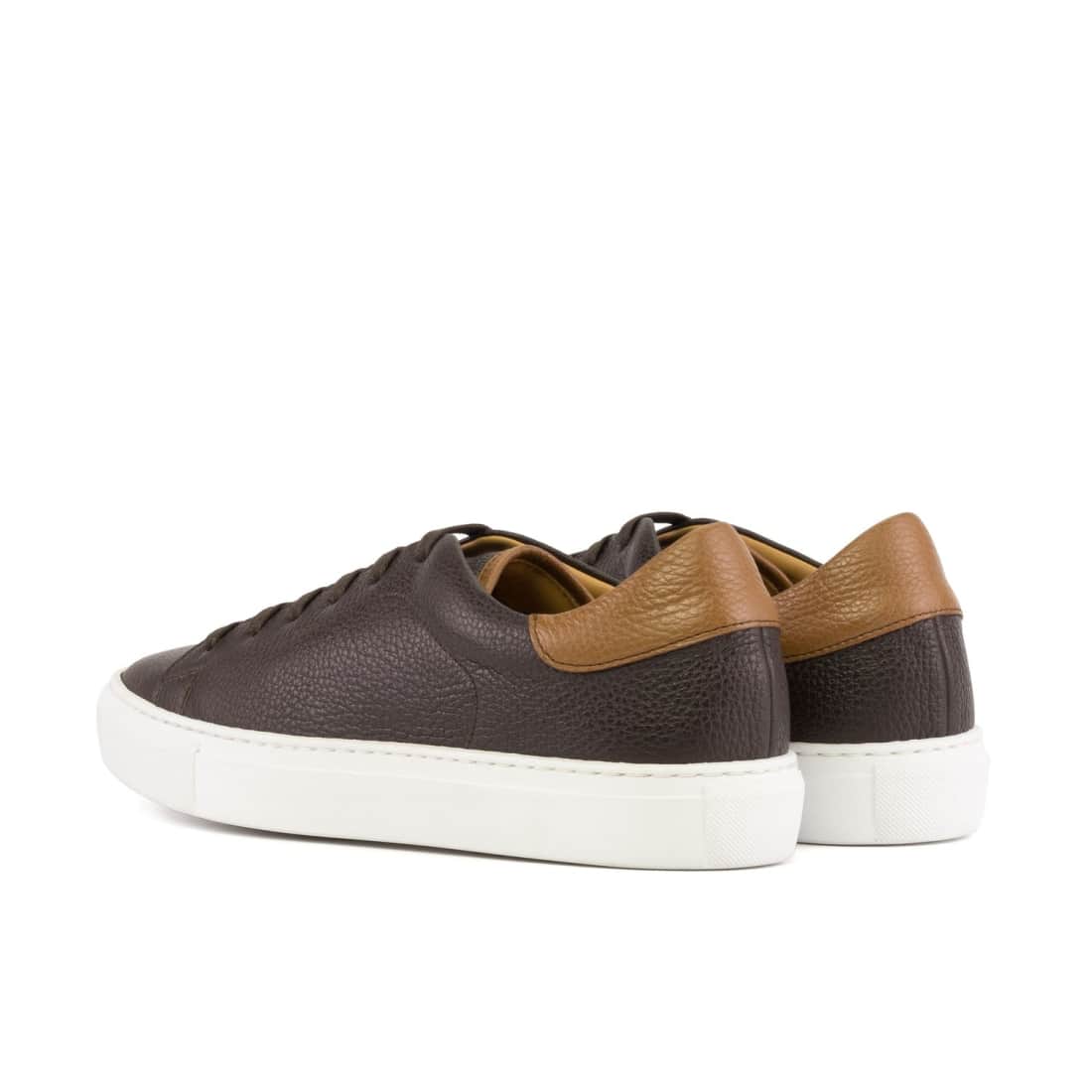 Sneakers Jersey en cuir grainé marron foncé - Semelles Blanches – vue 3