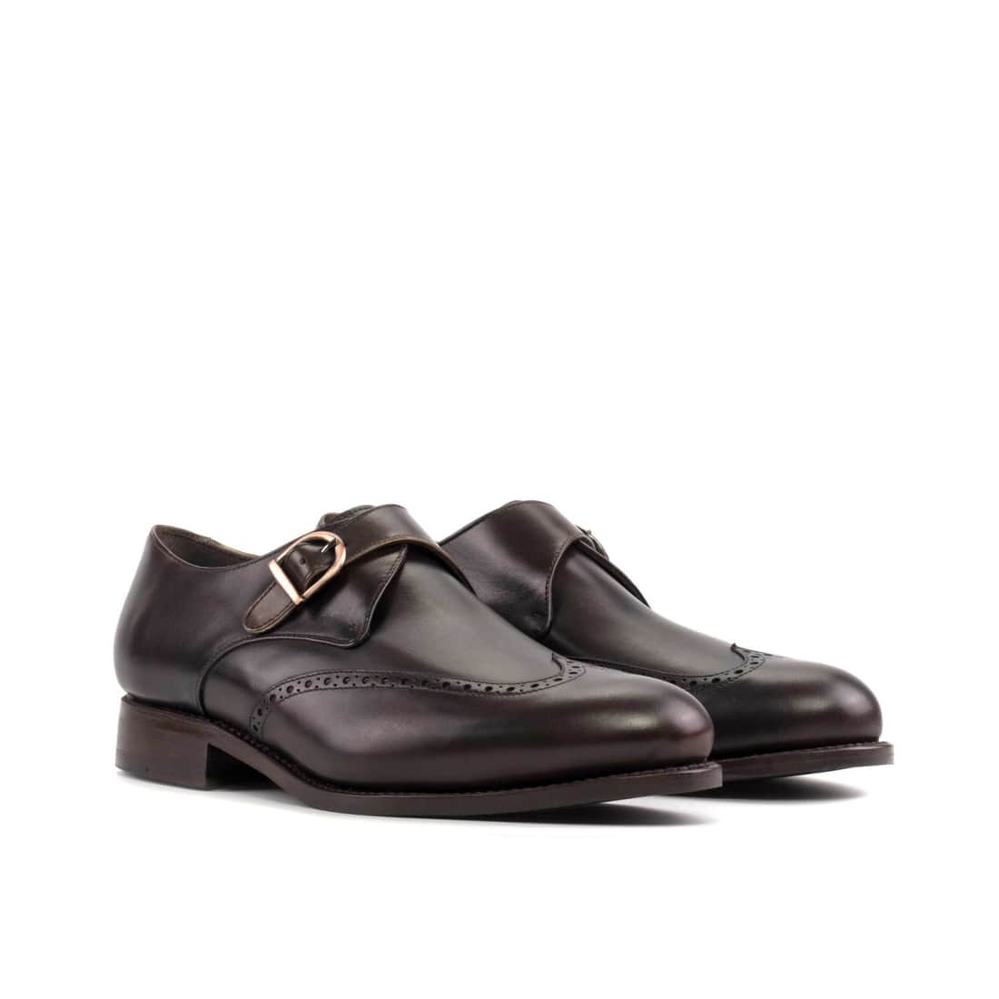 Chaussure à boucle bout fleuri en cuir marron foncé