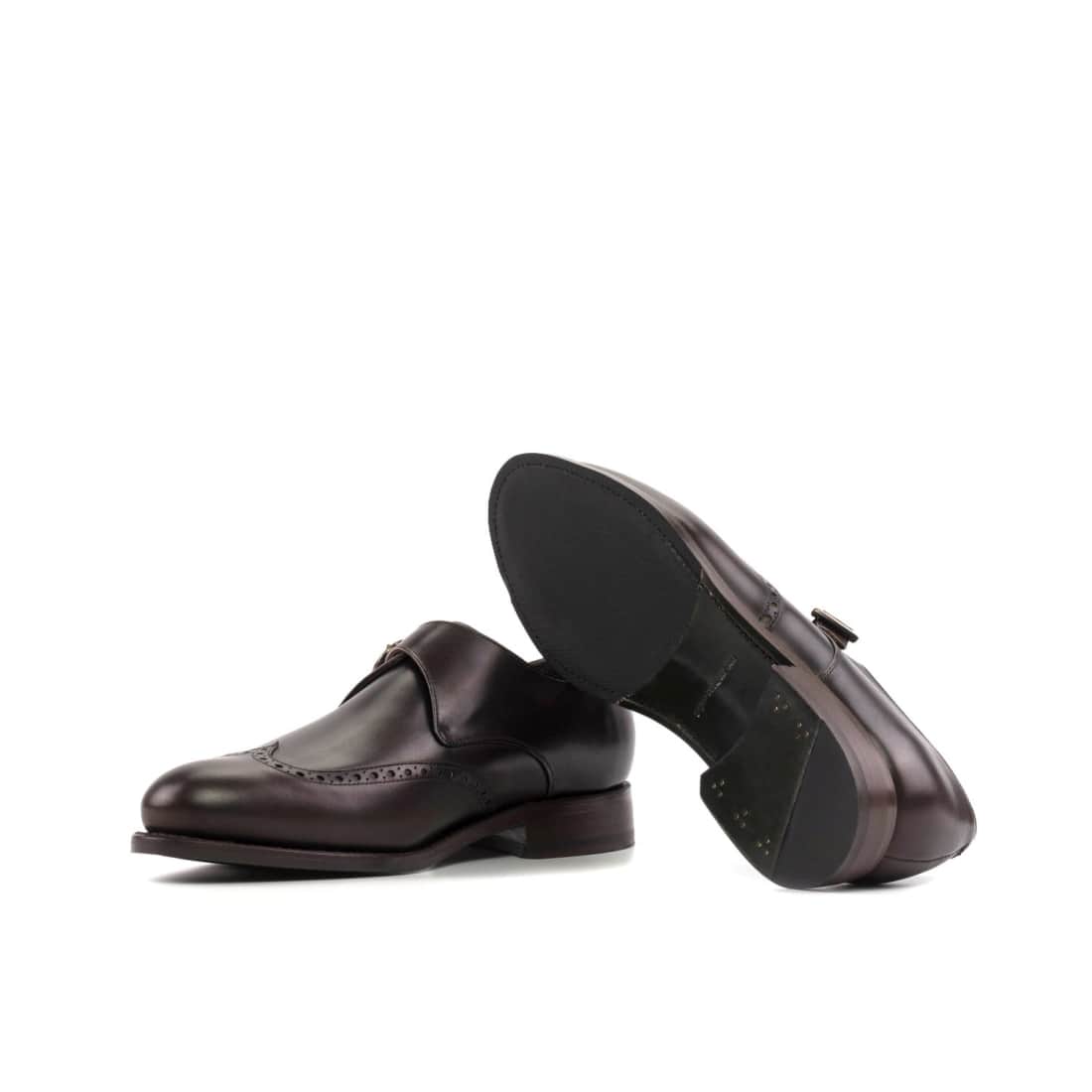 Chaussure à boucle bout fleuri en cuir marron foncé