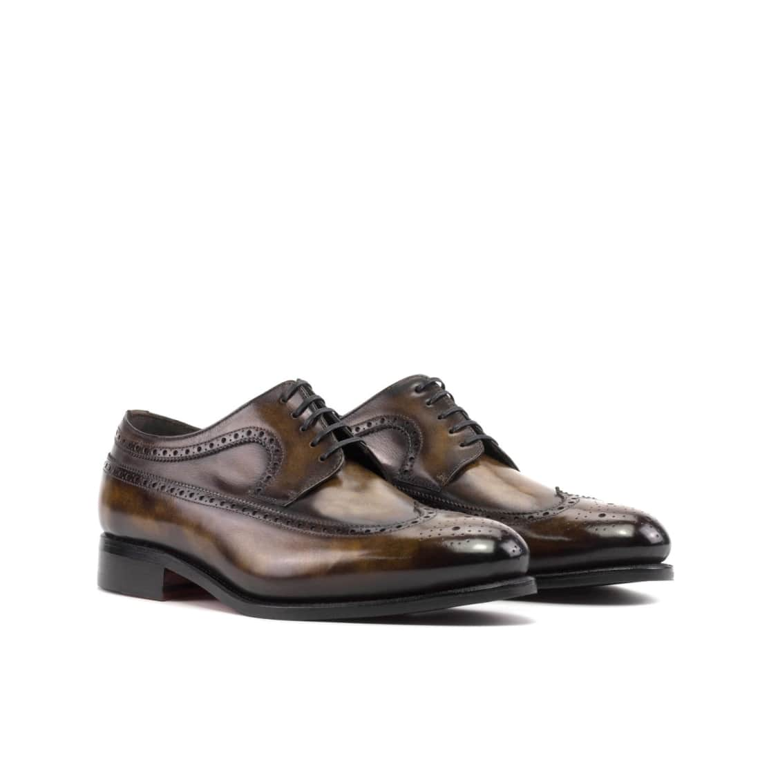 Derbie Brogue fleuri en cuir patiné tabac - Chaussures