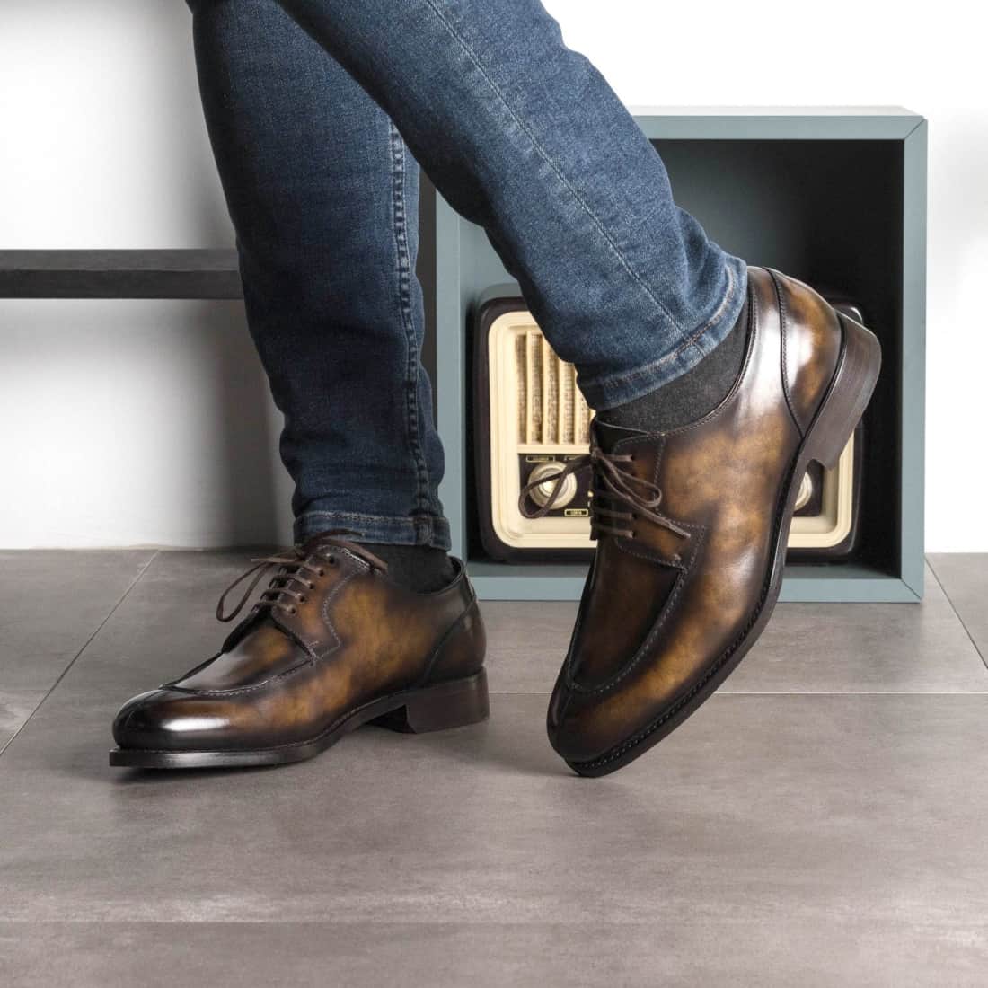 Derbie Chasse en cuir patiné tabac – vue 5