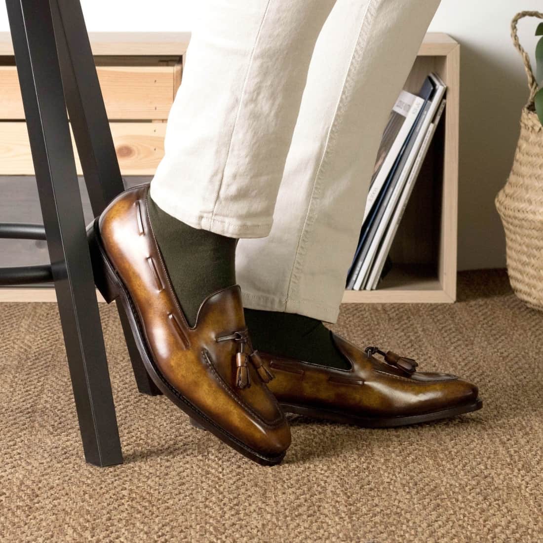 Mocassin à glands en cuir patiné cognac - Chaussures