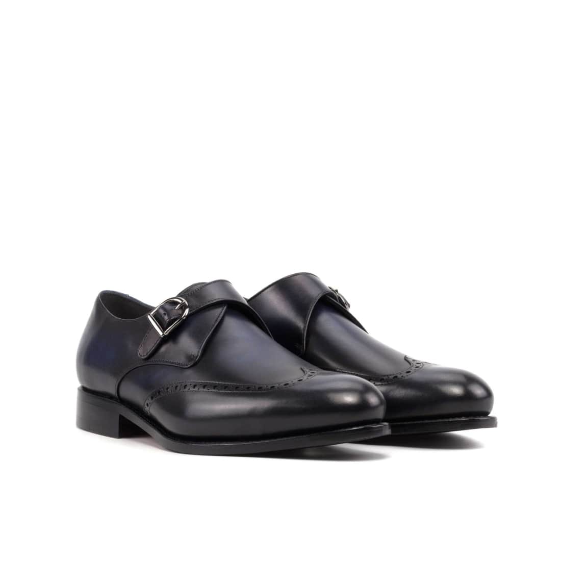 Chaussure à boucle bout fleuri en cuir bleu marine