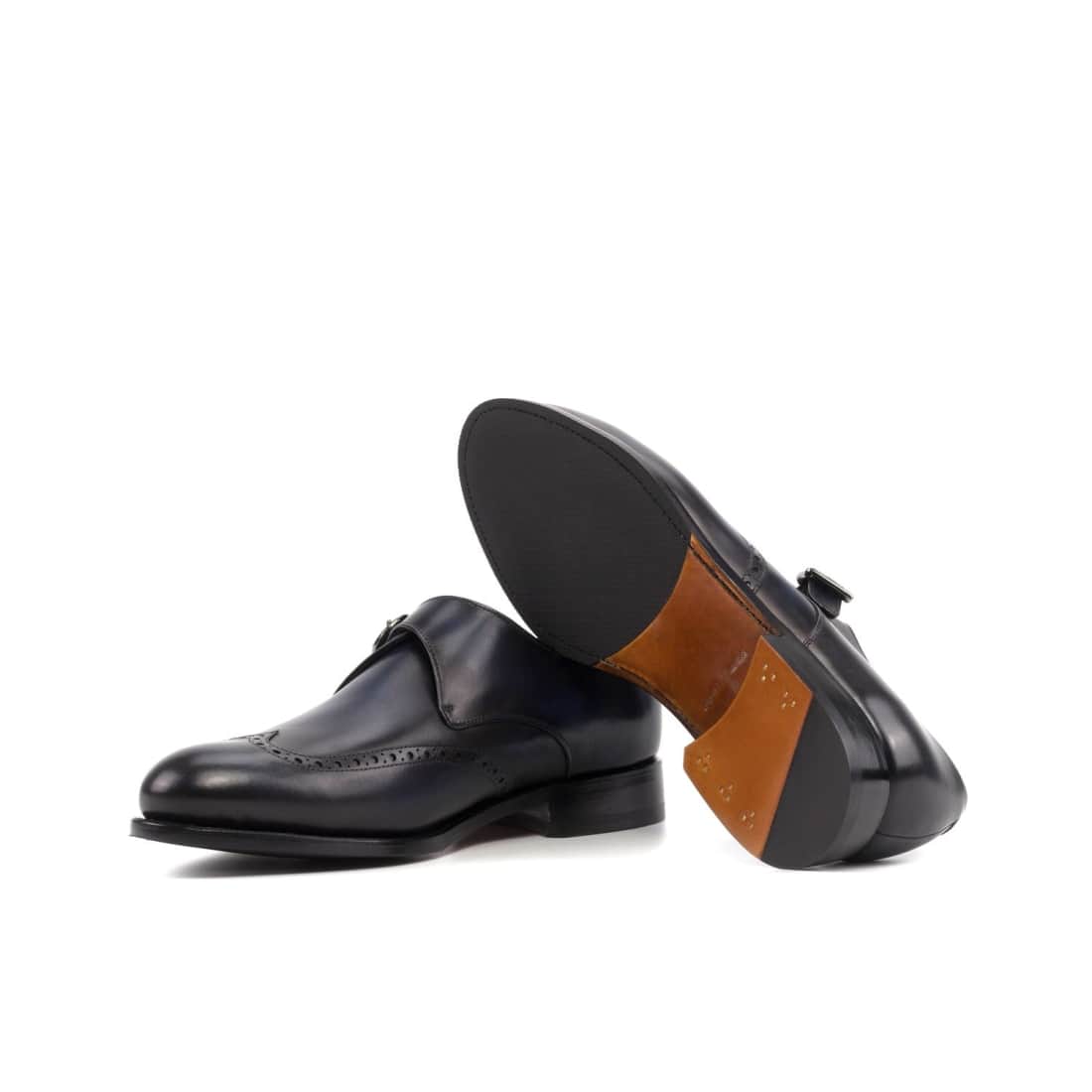 Chaussure à boucle bout fleuri en cuir bleu marine – vue 2