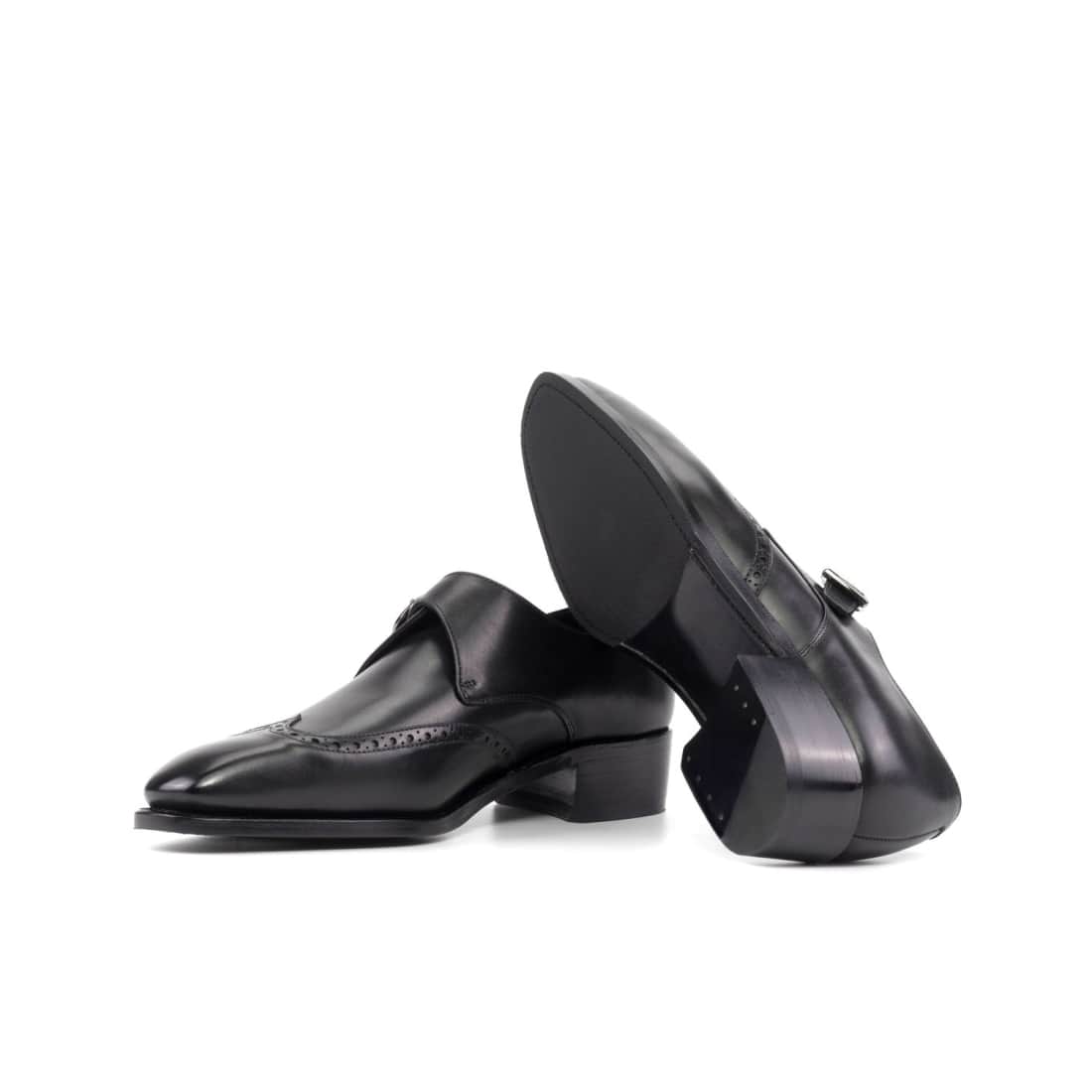 Chaussure à boucle bout fleuri en cuir noir – vue 2