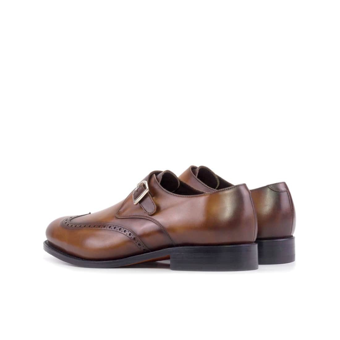 Chaussure à boucle bout fleuri en cuir patiné cognac – vue 3