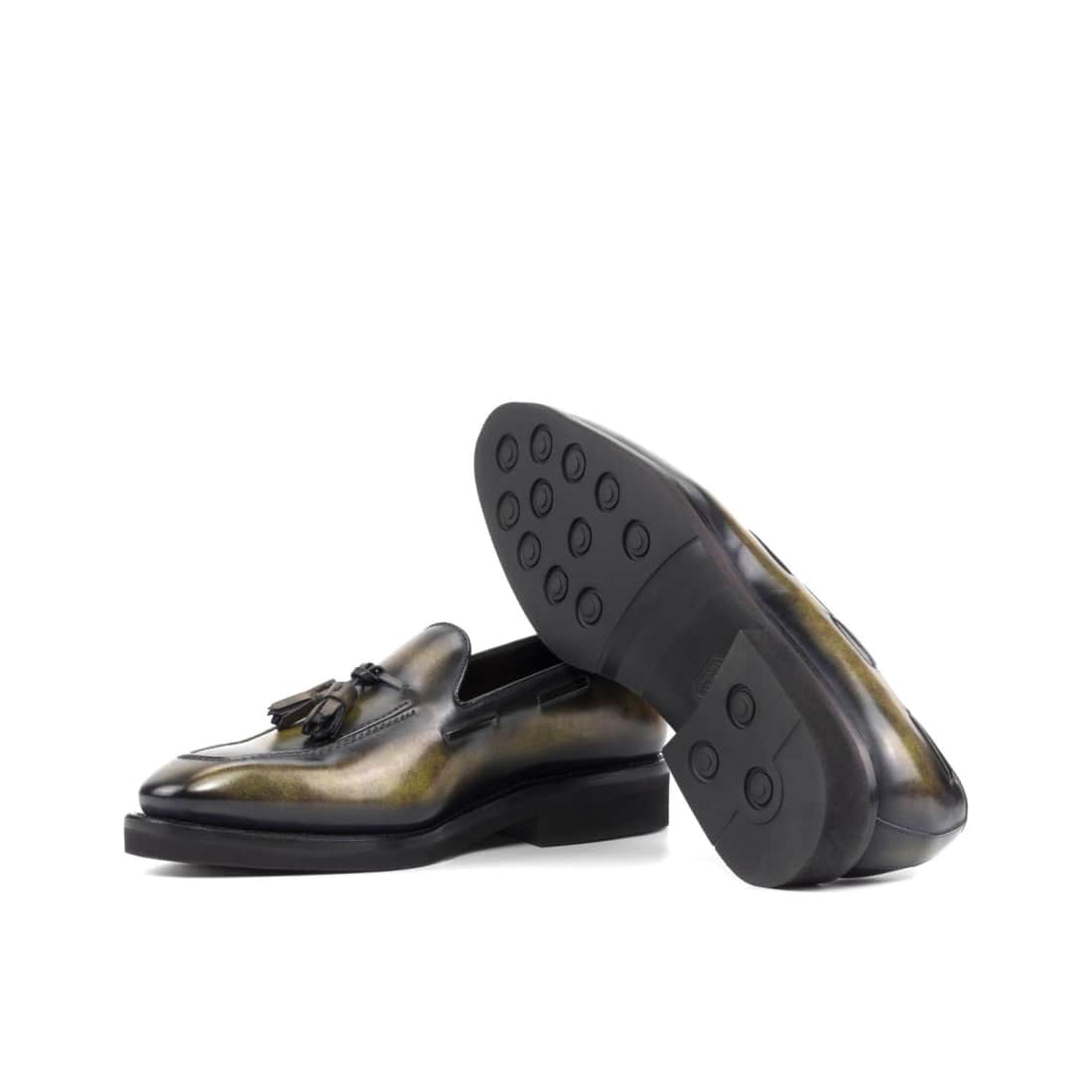 Mocassin à glands en cuir patiné vert - Semelles Caoutchouc – vue 2