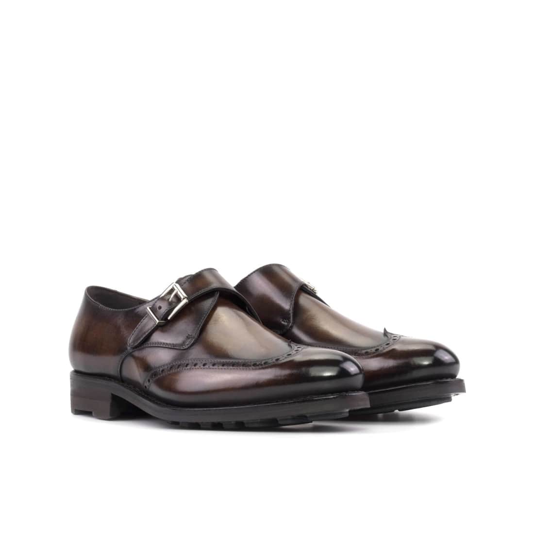 Chaussure à boucle bout fleuri en cuir patiné marron - Semelles Commando