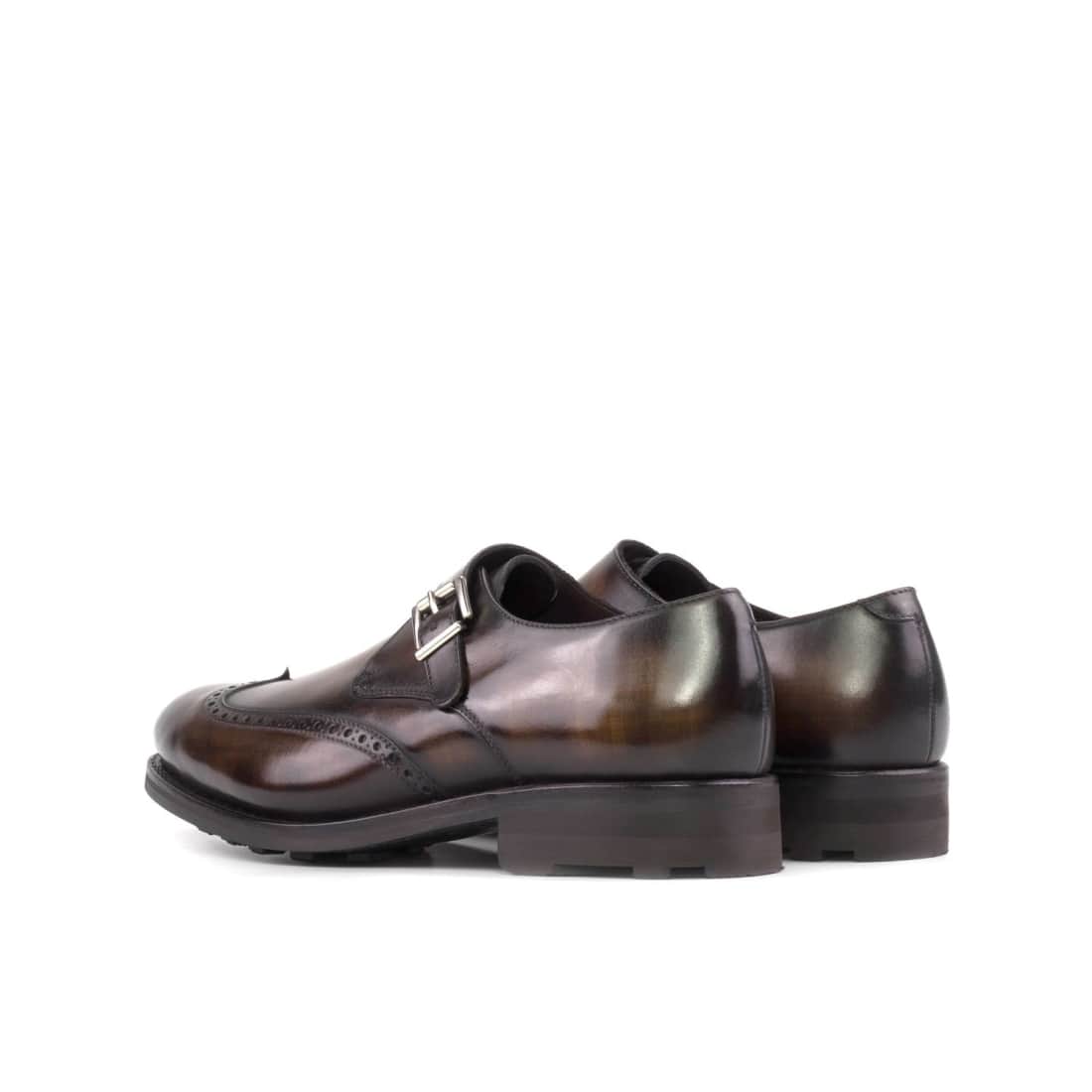 Chaussure à boucle bout fleuri en cuir patiné marron - Semelles Commando – vue 3