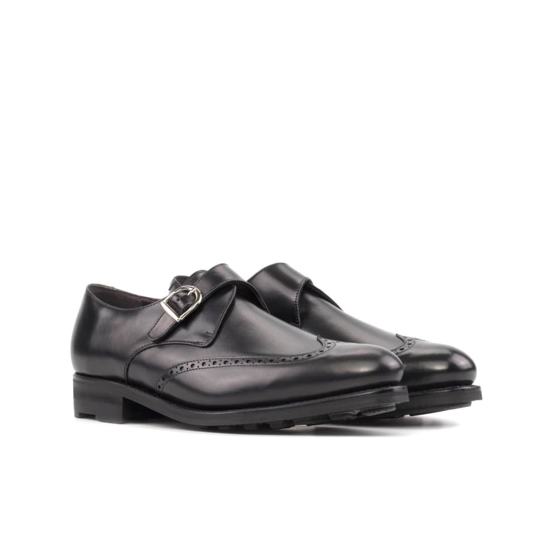 Chaussure à boucle bout fleuri en cuir noir - Semelles Commando