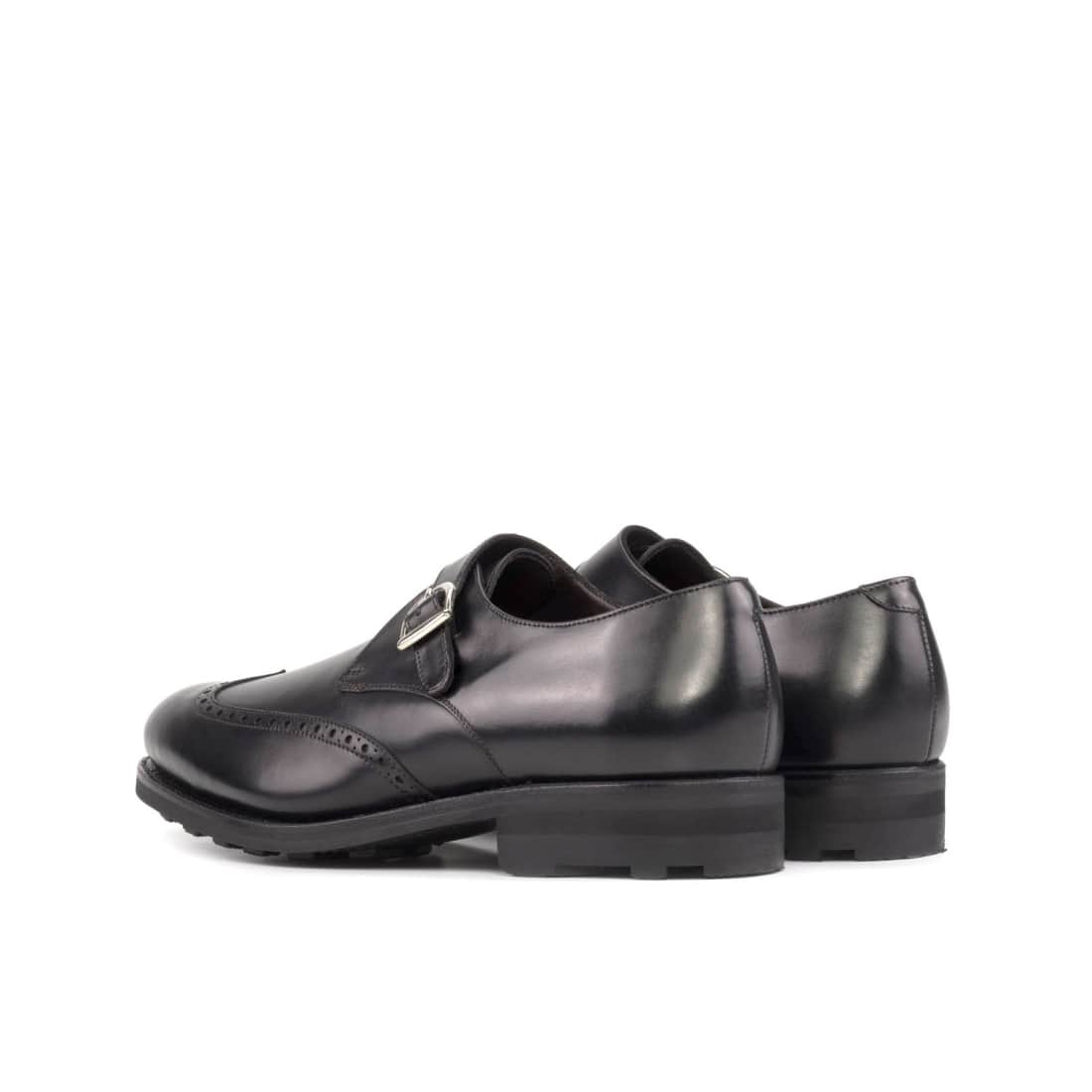 Chaussure à boucle bout fleuri en cuir noir - Semelles