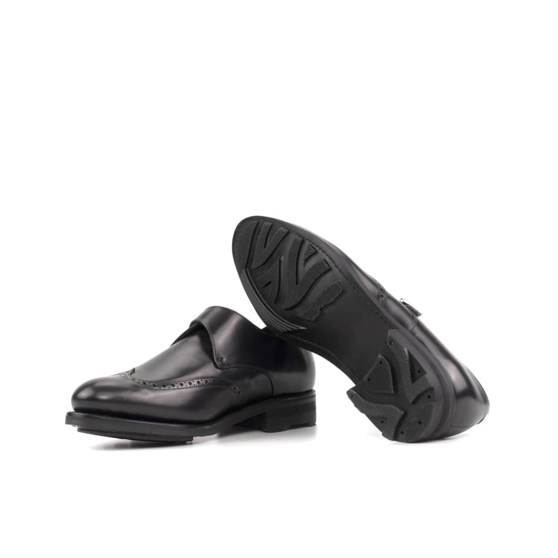 Chaussure à boucle bout fleuri en cuir noir - Semelles