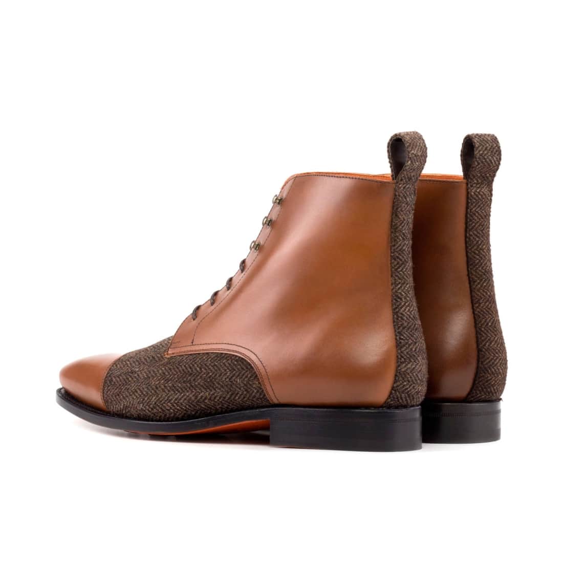 Bottines Bout Droit en cuir marron clair et flanelle marron – vue 3
