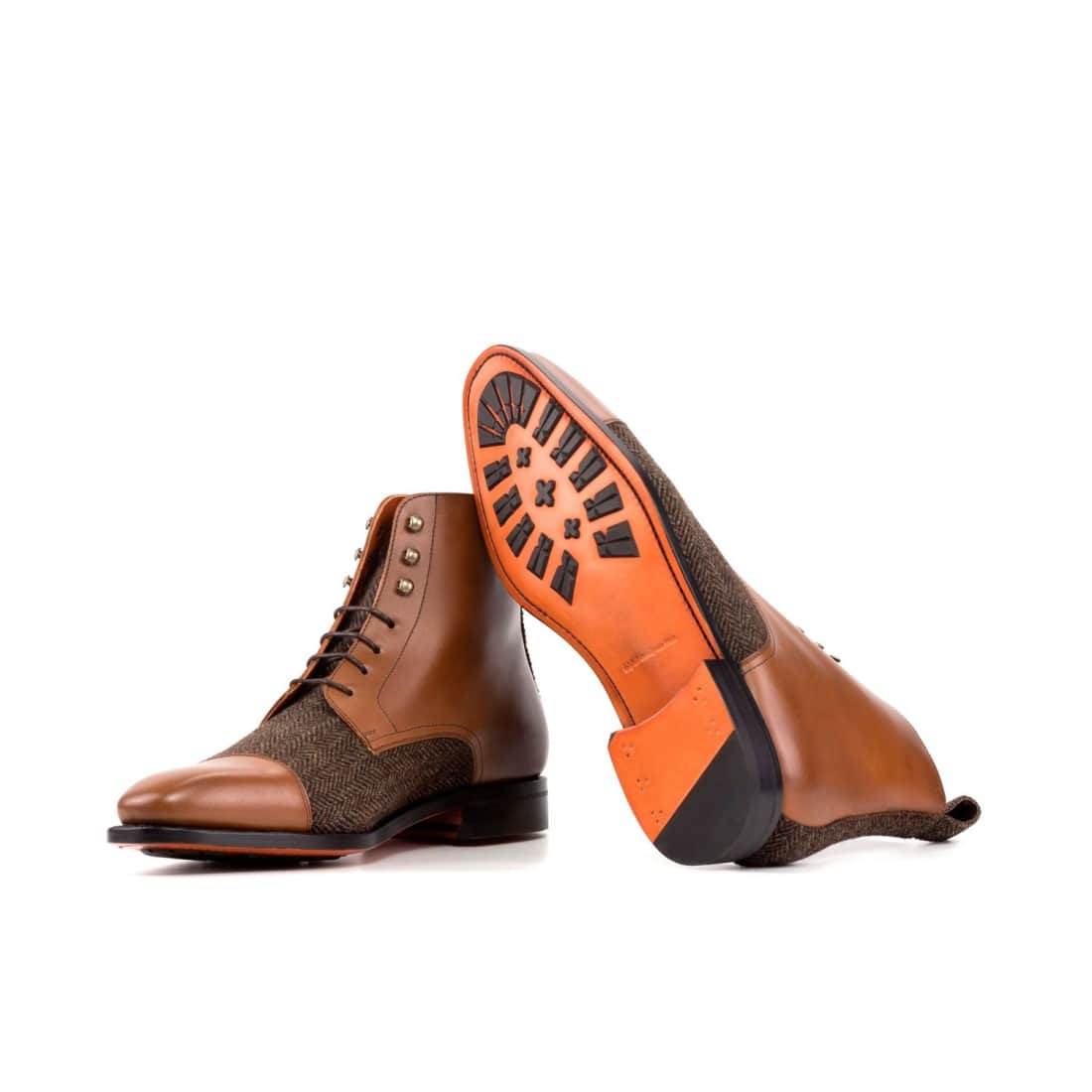 Bottines Bout Droit en cuir marron clair et flanelle marron – vue 2
