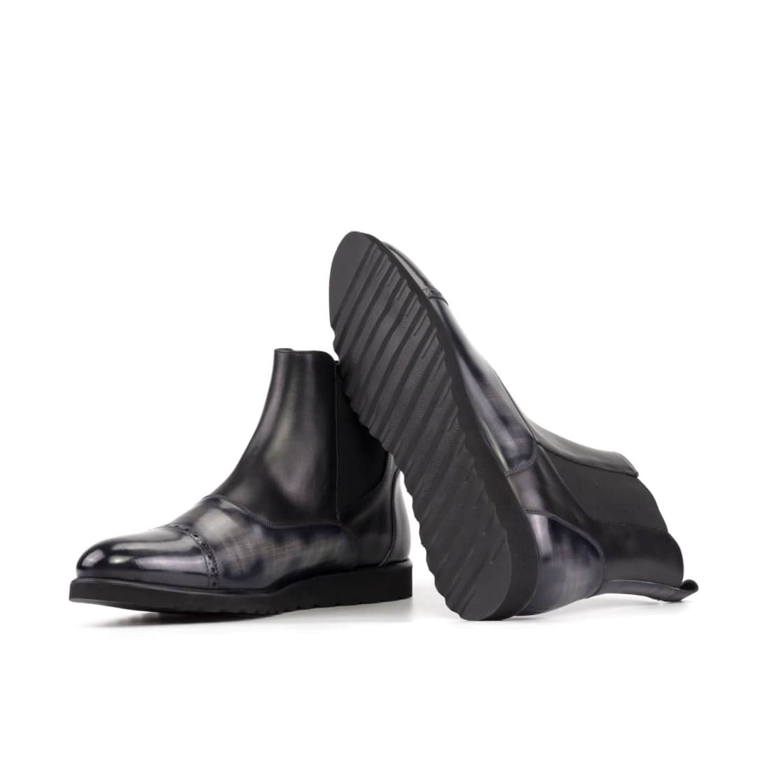 Cheslea Boots Cut en cuir patiné gris - Semelles Sport – vue 2