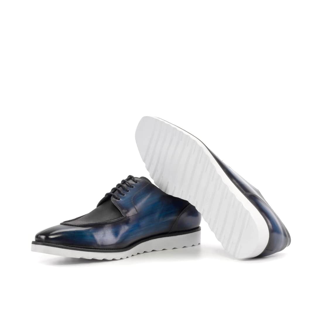 Derbie Chasse en cuir patiné bleu et daim gras - Semelles Sport – vue 2