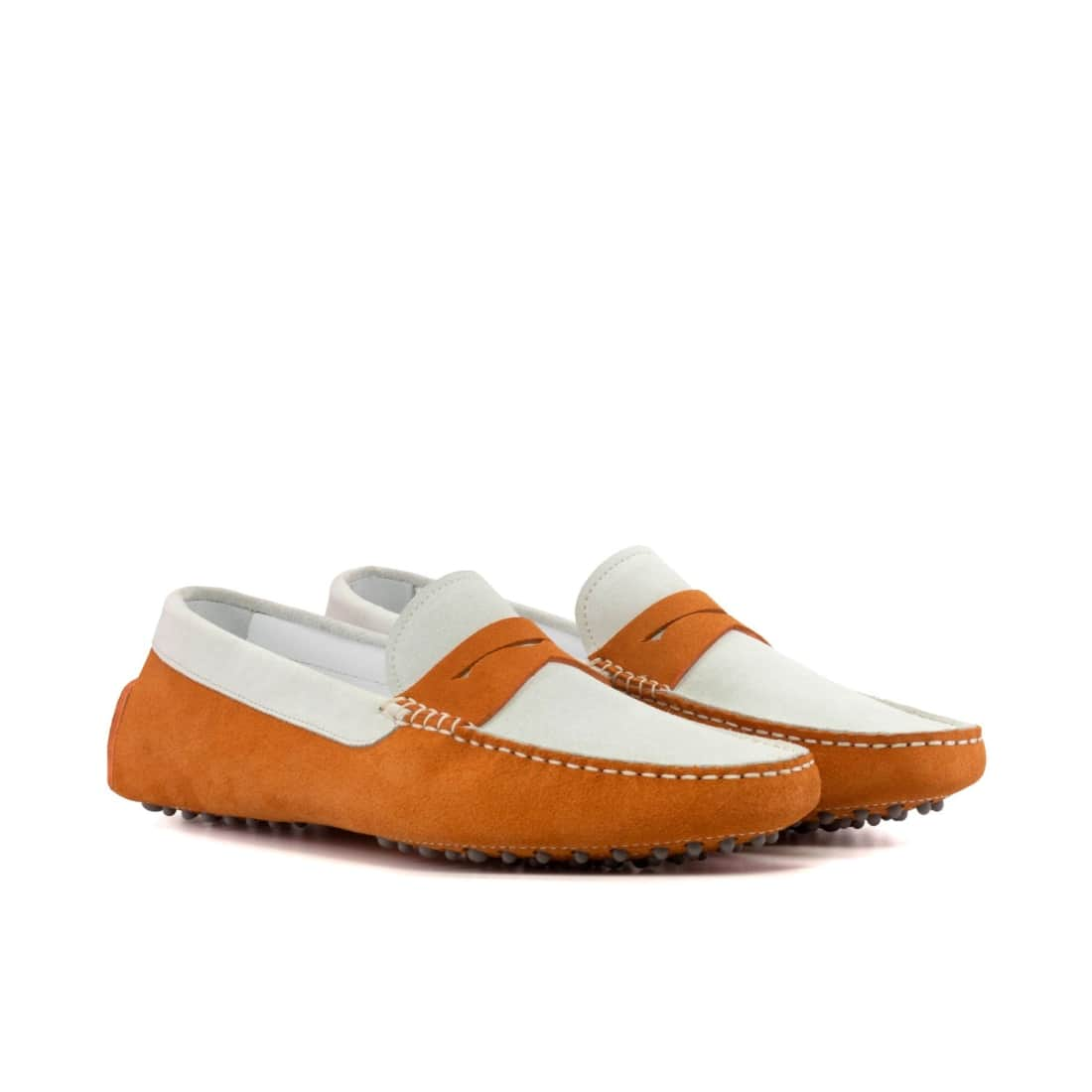 Mocassin Driver en daim blanc et orange - Chaussures