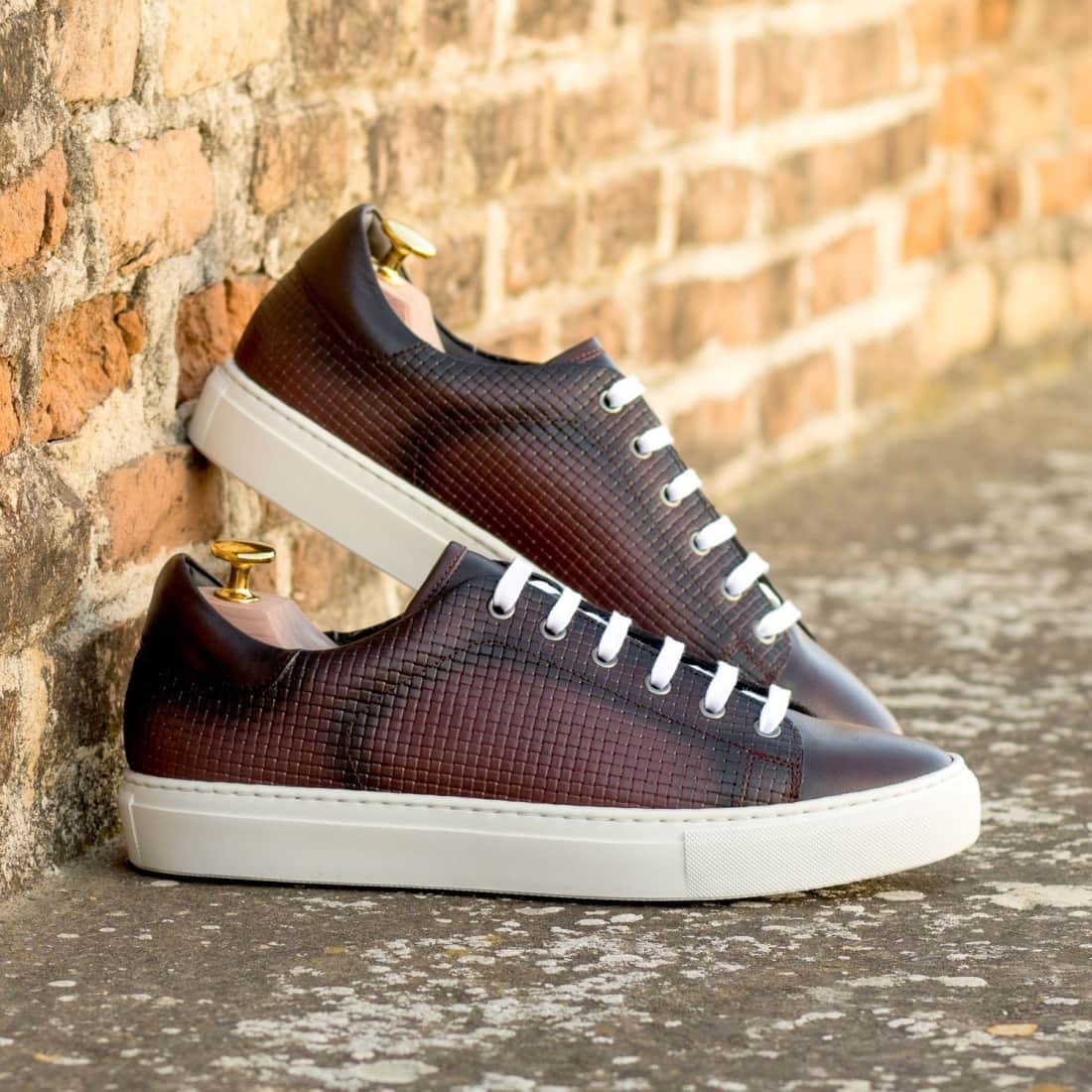 Sneakers Jersey en cuir tressé bordeaux - Semelles Blanches – vue 5