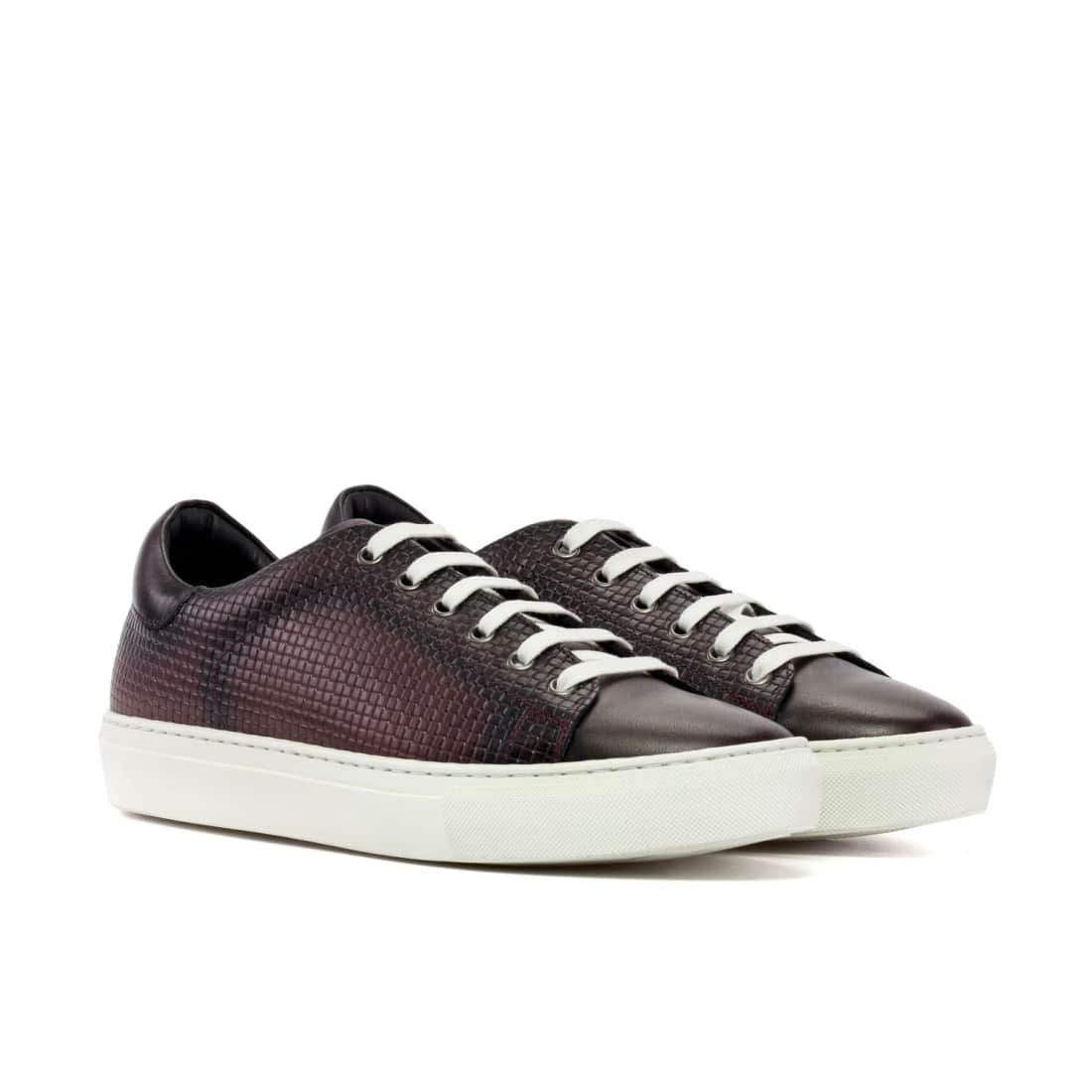 Sneakers Jersey en cuir tressé bordeaux - Semelles Blanches