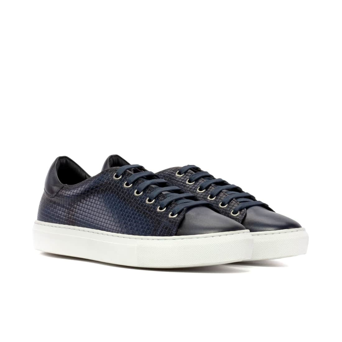 Sneakers Jersey en cuir tressé bleu marine - Semelles