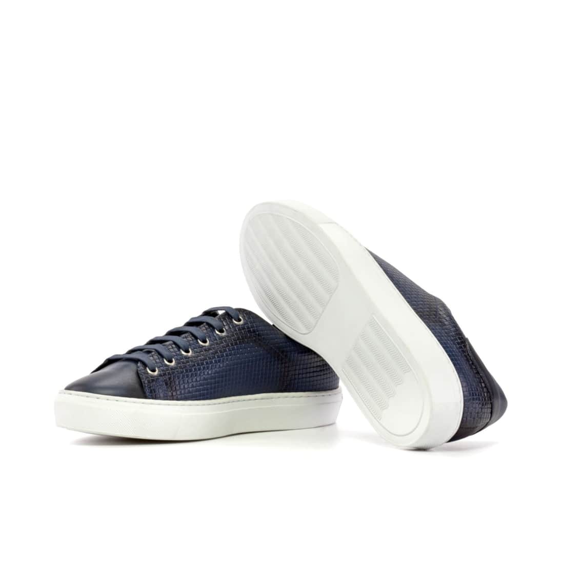 Sneakers Jersey en cuir tressé bleu marine - Semelles Blanches – vue 2