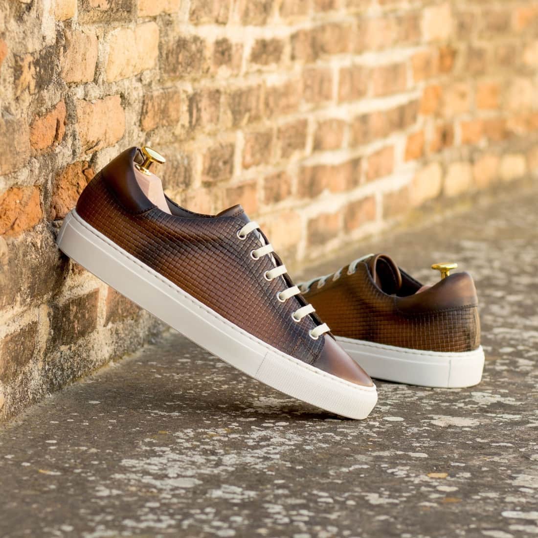 Sneakers Jersey en cuir tressé marron - Semelles Blanches – vue 5