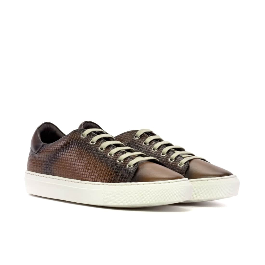 Sneakers Jersey en cuir tressé marron - Semelles Blanches