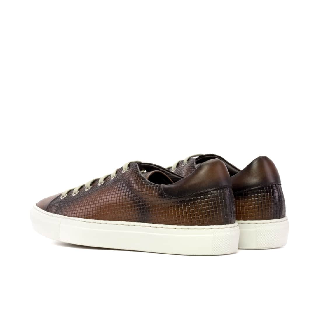 Sneakers Jersey en cuir tressé marron - Semelles Blanches – vue 3