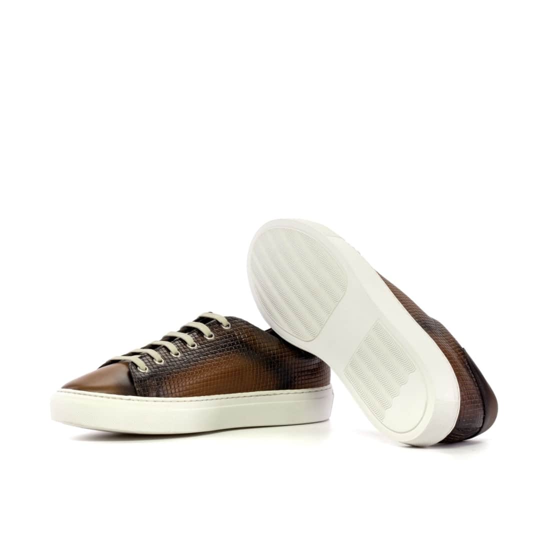 Sneakers Jersey en cuir tressé marron - Semelles Blanches – vue 2