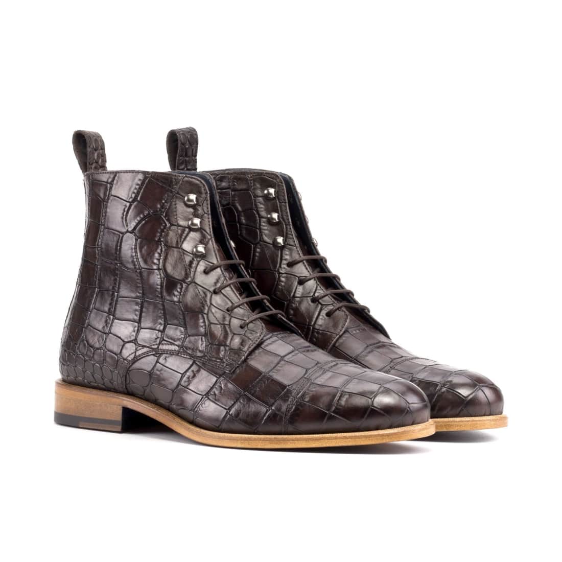 Bottines Bout Droit en cuir croco marron foncé - Chaussures