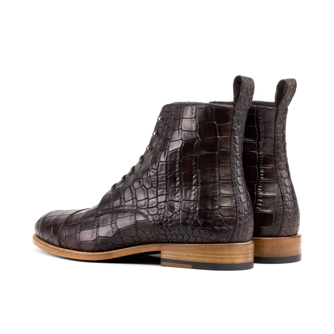 Bottines Bout Droit en cuir croco marron foncé - Chaussures