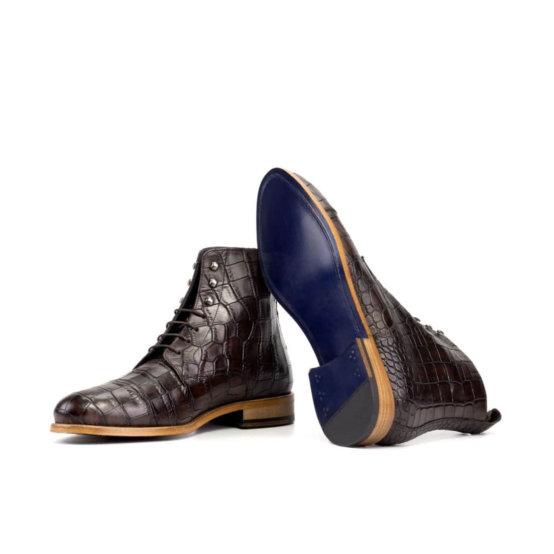 Bottines Bout Droit en cuir croco marron foncé - Chaussures