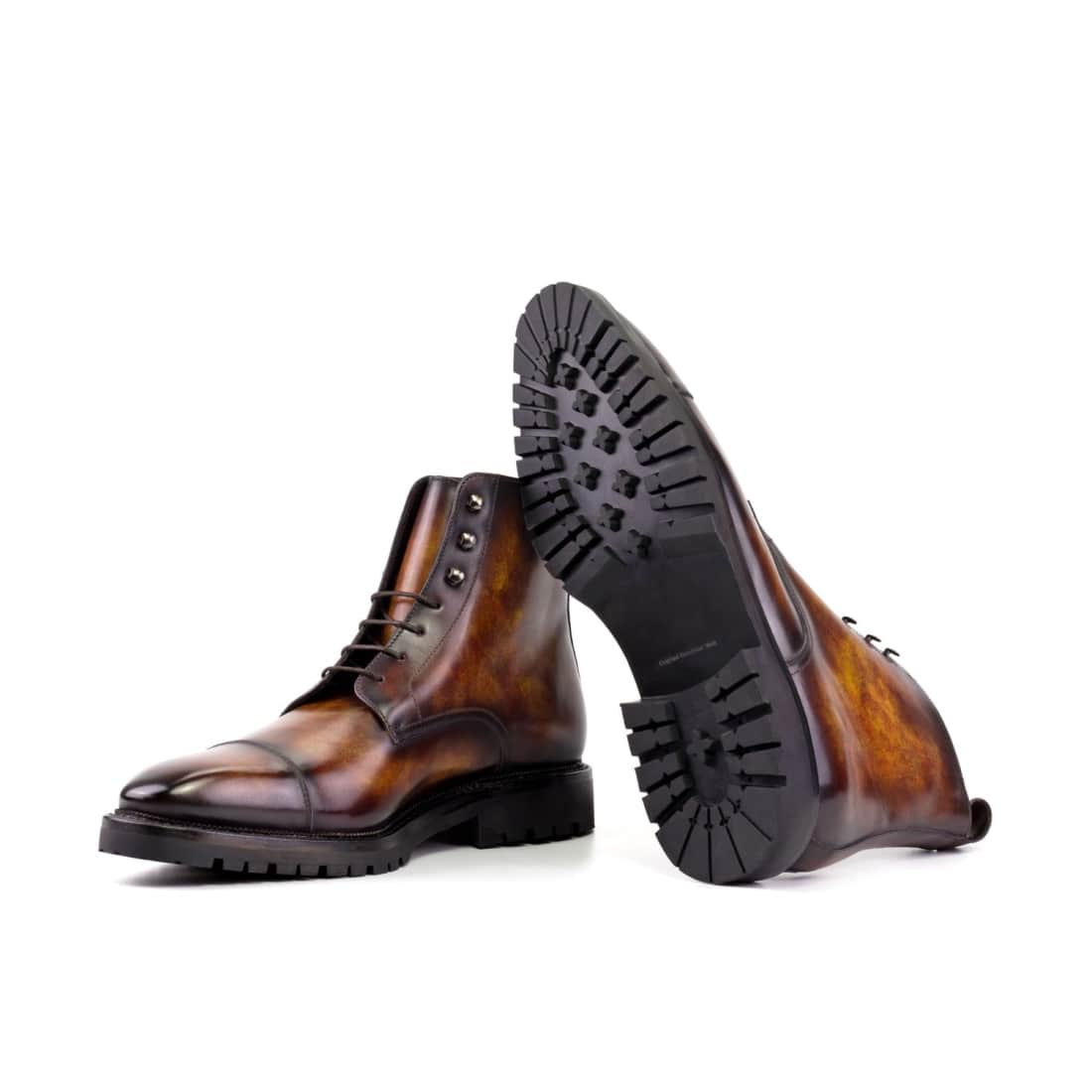 Bottines Bout Droit en cuir patiné marron - Semelles Commando – vue 2