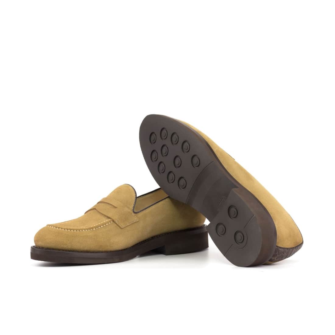 Mocassins Penny à bandeau en daim beige - Semelles Caoutchouc – vue 2