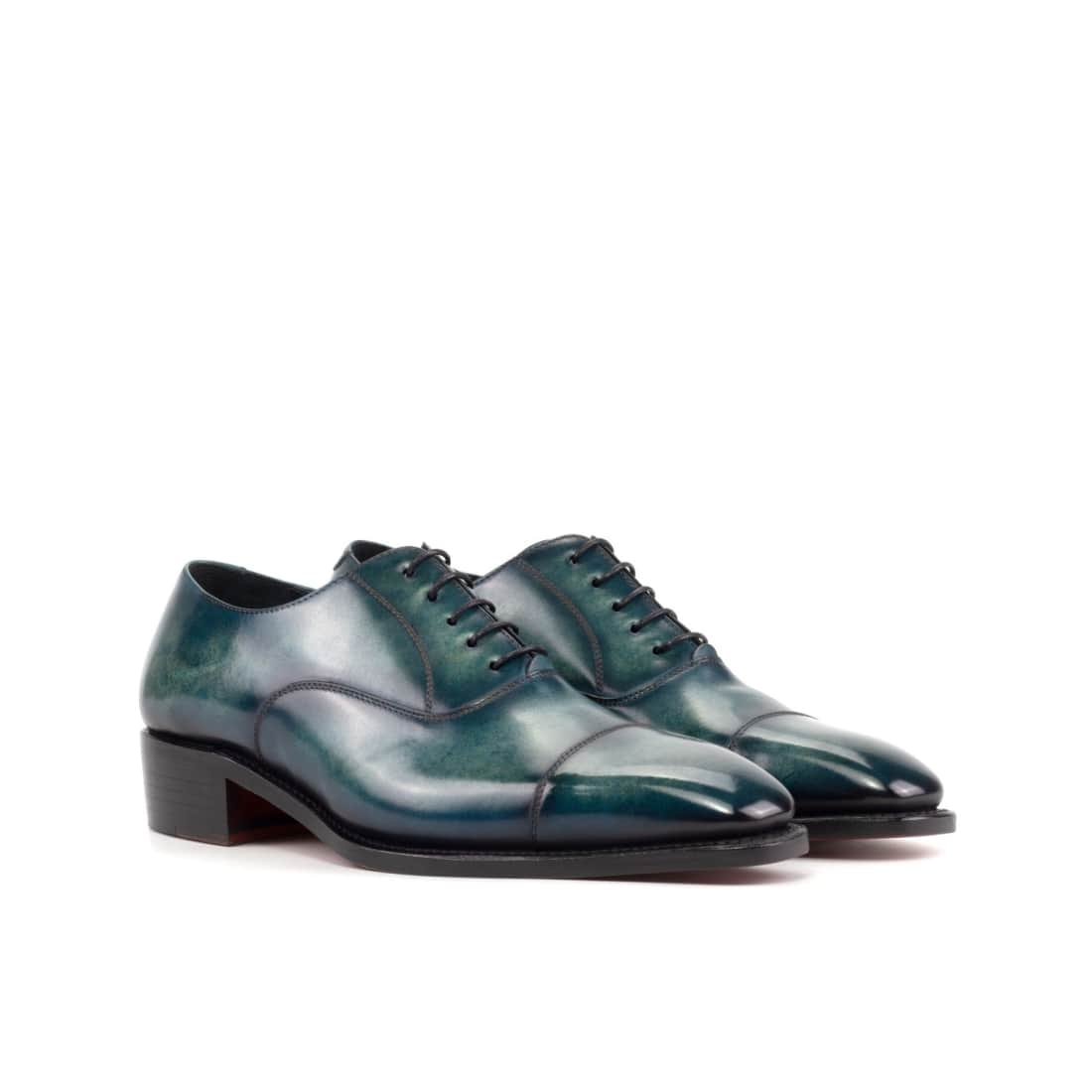 Richelieu bout droit en cuir patiné turquoise - Chaussures