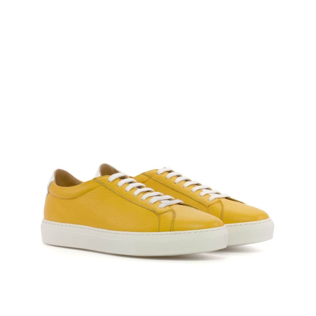 Sneakers Jersey en cuir grainé jaune - Semelles Blanches