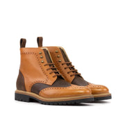 Bottines Derbies Brogue en cuir grainé gold et daim ciré
